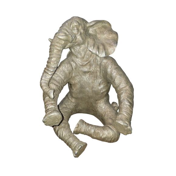 Large gray elephant ice bucket holder with silver metal bucket. 13” tall - Picture 2 of 8